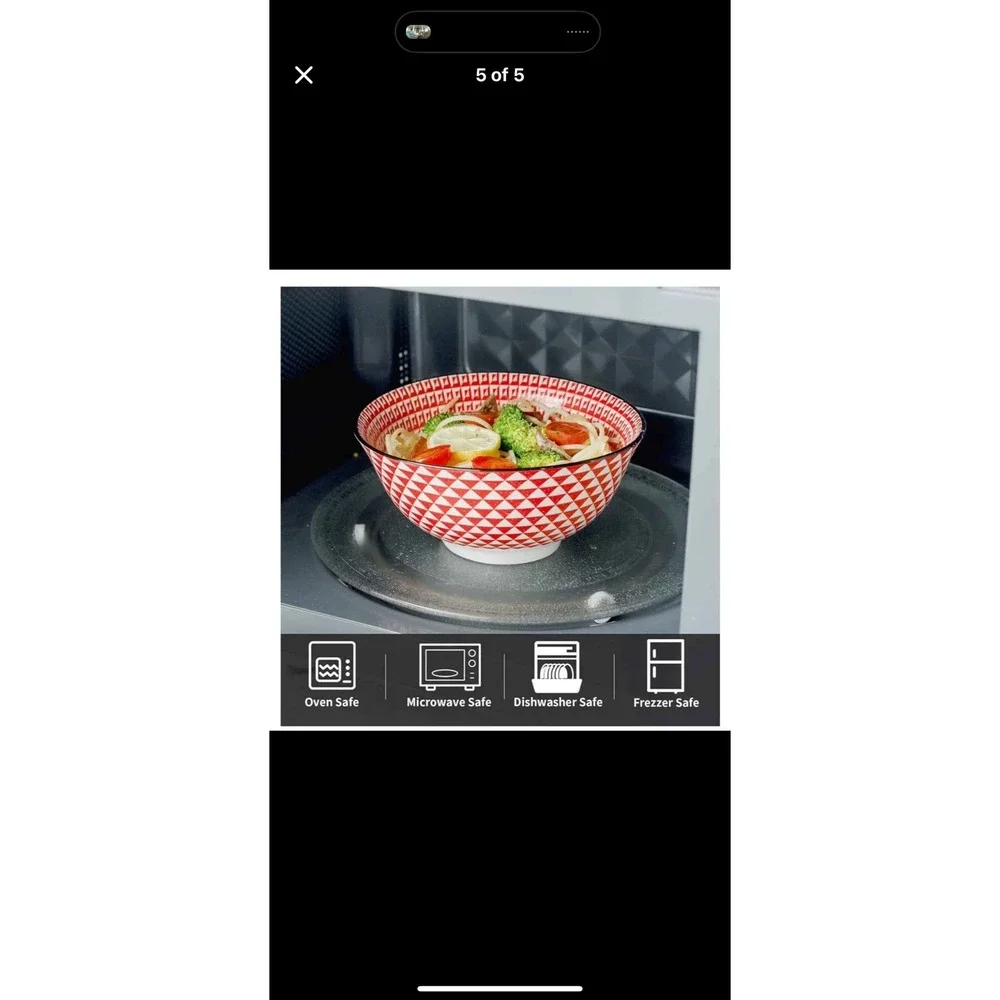 Oven Safe Bowl Microwave‎ Dishwasher Freezer Safe Red White Patterned Set of 6